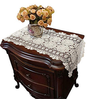 USTIDE Sunflower Crochet Table Runner 2pcs15.7"x27.5" Beige Cotton Lace Table Placemats Bedside Nightstands Table Covers Ecru Dresser Scarf Doilies