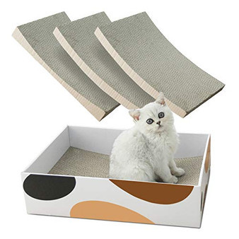 MSBC Cat Scratching Pad Concave Cat Scratcher Cardboard Durable 3 in 1 Corrugated Scratcher Reversible Scratcher with Box Refill Scratcher Lounge Bed for Furniture Protection Cat Training Toy