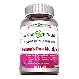 Amazing Formulas Women's One Multiple - 150 Tablets - Perfect Blend of Vitamins, Minerals, 25 Million CFU probiotics & Food-Based enzymes for Easy Digestion, Supports Healthy Heart, reproductive,