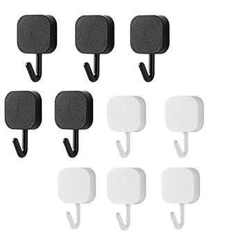 10 Pieces Sticky Adhesive Wall Utility Hooks, Kitchen Hook Wall Hanger, Stick on Hooks for Hanging, Waterproof Magnetic Hooks Heavy Duty-Black, White-