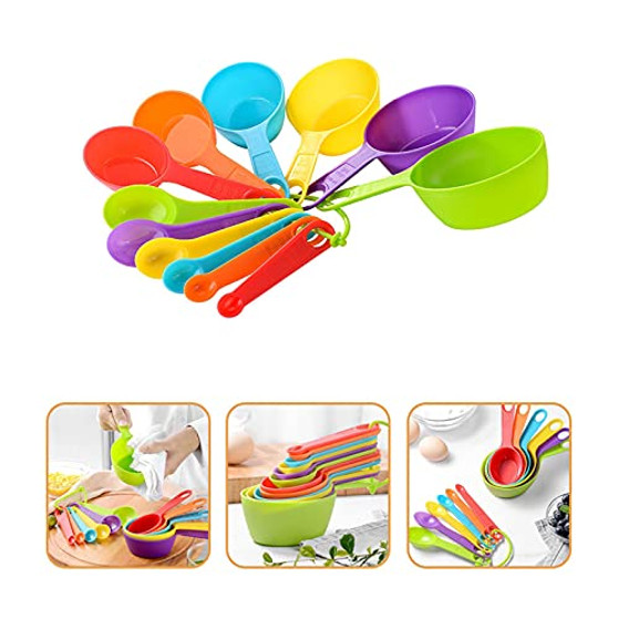 12 Piece Plastic Measuring Cups Set, Colorful Measure Spoons with Scale Hook, Plastic Measuring Cups and Spoons Set for Baking and Cooking Kitchen Measuring Set Sauce Measuring Cup Dry Spoons Set