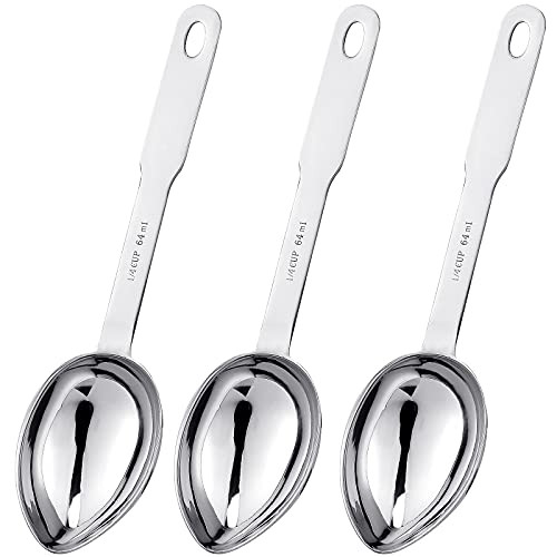 3 Pieces Stainless Steel Oval Scoops Endurance Oval Measuring Scoops Ice Cream Tea Metal Scoops Food Measuring Scoops Multifunctional Scoops for Ice Cream Tea Milk Coffee