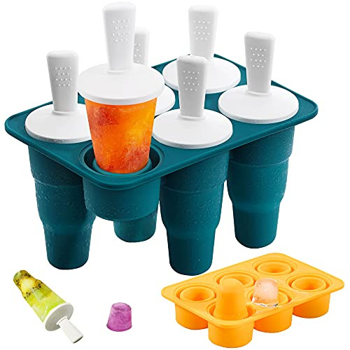Collapsible Popsicle Molds - Silicone Ice Pop Molds, 2 Pack Easy Release Ice Cream Mold, Reusable Popsicle Stick with Drip-Guards for Homemade Popsicles and Ice Cream - BPA Free