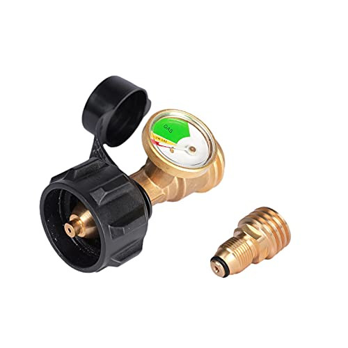 Propane Gauge Adapter Kit, Universal Fit Propane Tank Adapter with Gauge and Propane Tank Adapters Converts LP Tank POL Service Valve, for RV Camper, Cylinder, BBQ Gas Grill, Heater