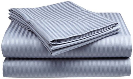 Full Size 400 Thread Count 100 percent Cotton Sateen Dobby Stripe Sheet Set Light Blue