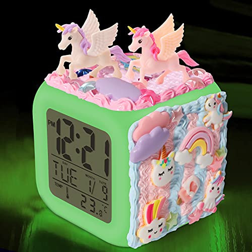 Unicorn Alarm Clocks for Girls, DIY Arts and Crafts Kit Digital Alarm Clock for Kids with 7 Colors Night Light, Kids Art Set Unicorn Bedroom Decor for Girls