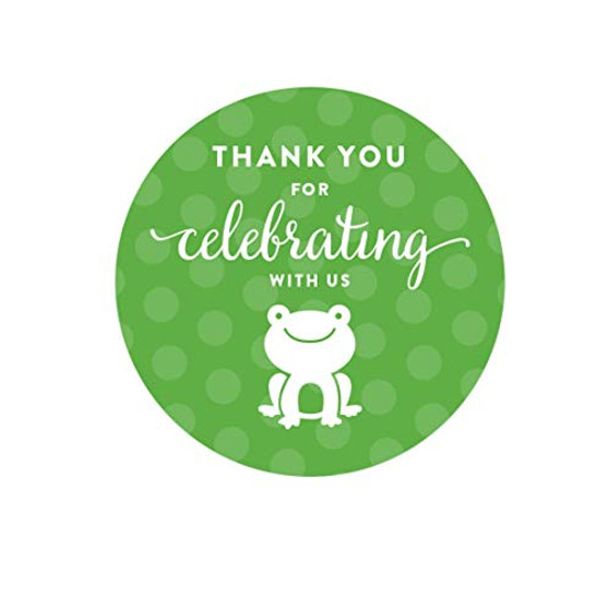 Andaz Press Birthday Round Circle Labels Stickers Thank You for Celebrating with Us Frog 40-Pack for Gifts and Party Favors