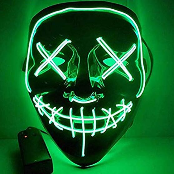 Halloween Scary Mask Cosplay Led Costume Mask EL Wire Light up for Halloween Festival Party -Green-