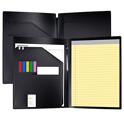 SUNEE Padfolio Portfolio Folder-Black 2 Packs- Plastic Folder for Letter Size Writing Pad Business Portfolio for Interview School Office Conference