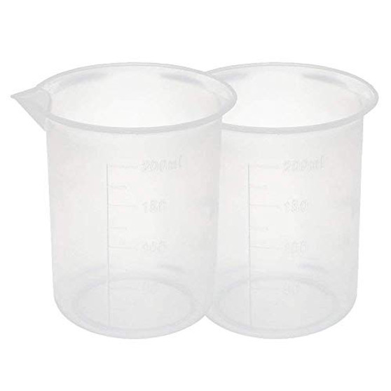 PULABO 2 Pcs Clear Beaker Plastic Measuring Cup with Scale Heat Resistant Measuring Cup for Kitchen or Lab 200ml Superior Quality and Creative Convenient