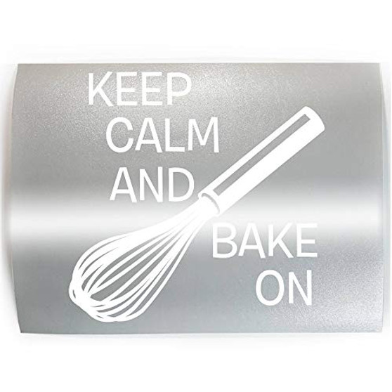 KEEP CALM AND BAKE ON Whisk - PICK COLOR  and  SIZE - Chef Baker Cook Vinyl Decal Sticker A