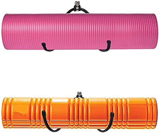 Wall Mount Yoga Mat Foam Roller and Towel Rack Hooks  Exercise Mat Storage Shelf for Hanging Yoga Strap and Resistance Bands at Your Fitness Class or Home Gym Adjustable SizeUp to 20Lbs - ?2 Pack?