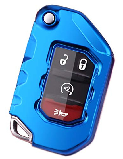 Key Fob Cover for Jeep Full Protection Soft TPU Flip Key Case Holder Compatible with 2018 2019 Jeep Wrangler JL JLU Rubicon 2020 2021 Jeep Gladiator JT Sahara JLU OHT1130261 -Blue-