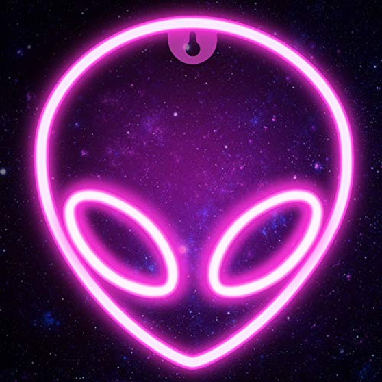 Alien Neon Sign for Wall Decor Cisteen Led Neon Light Wall Sign Hanging Art Light Children Light for Kids' BedroomBaby Nursery Room Party Christmas -USB Charging-Battery Powered- -Pink-