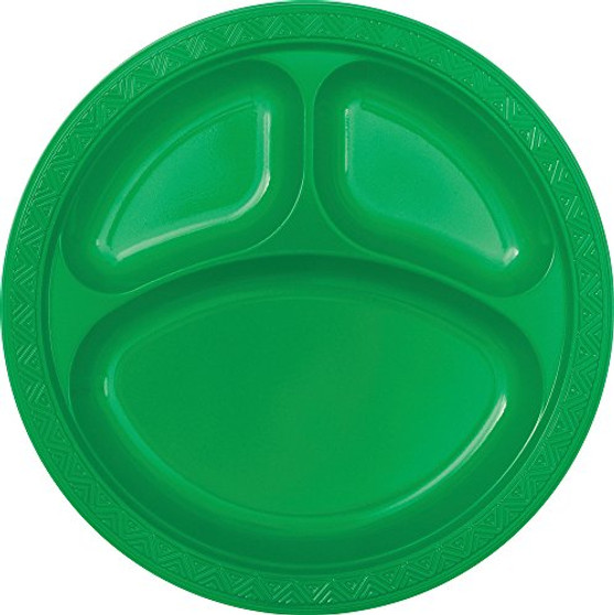 10" Green Plastic Compartment Plates 6ct