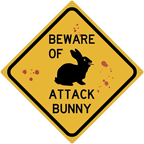 Beware Of Attack Bunny 12" X 12" Funny Tin Road Sign Bar Tavern Pub Garage Diner Cafe Fall Easter Home Wall Decor