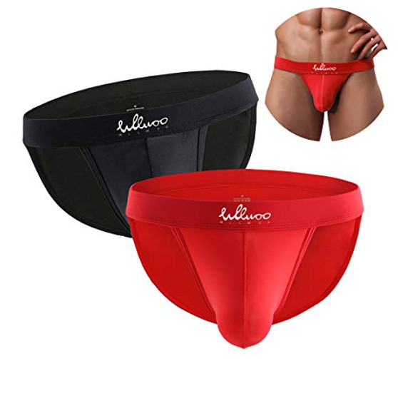 WLLWOO Men's Briefs Jockstrap Underwear Low Rise Stretch Sexy Quick Dry Briefs Thongs Underwears Athletic Supporters Multipack Black-red