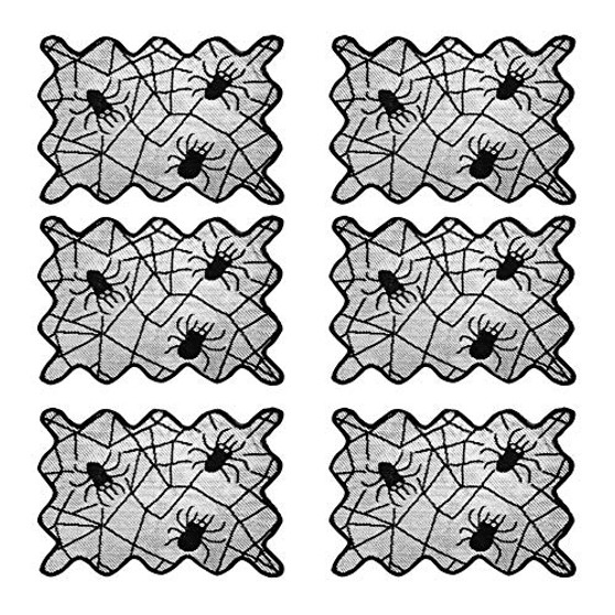 BONYOUN 6Pcs Halloween Placemat Spider Web Pattern Exquisite Party Decorative Placemat Table Mat Thanksgiving Black