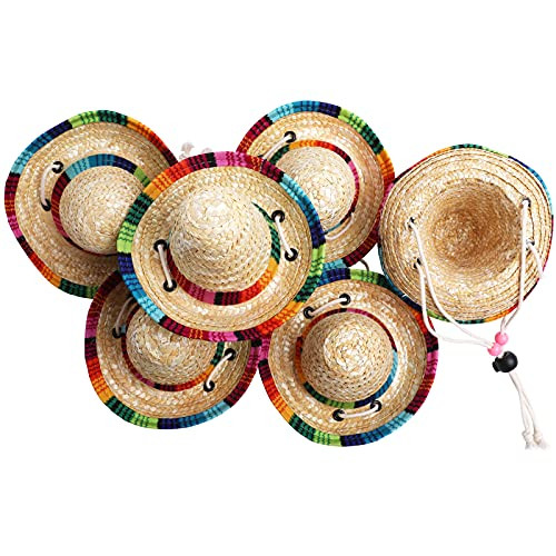 6 Pack Mini Mexican Party Hat Natural Straw Mini Sombrero Tabletop Party Supplies Cinco de Mayo Mexican Fiesta Hat Party Decorations Mini Sombrero Top Hat -6 PACK-