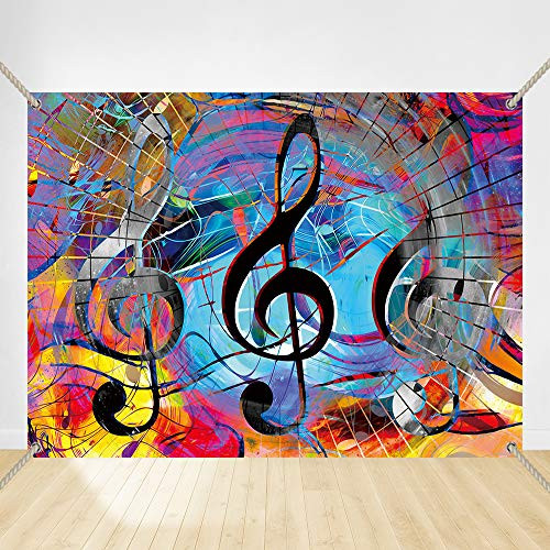 Felizotos Musical Party Backdrop Psychedelic Musical Note Piano Music Stage Photography Art Studio Wallpaper Photobooth Copper Grommets Banner