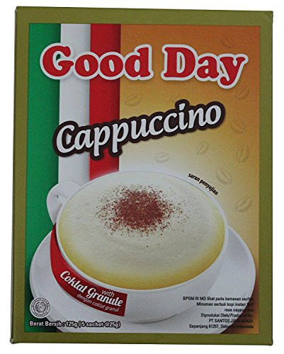 Good Day Cappuccino with Chocolate Granule Instant Coffee Box 125 Gram -4.40 Oz- 5-ct A 25 Gram