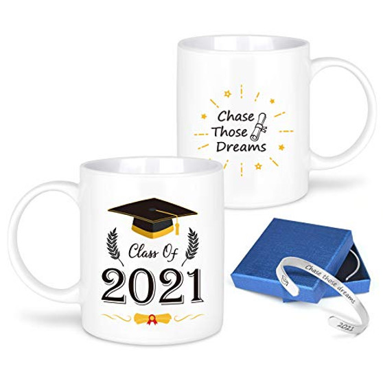 MIAHART Class Of 2021 Graduation Mug Coffee Mug Tea Cup with Inspirational Graduation Bracelet Congratulations Grad