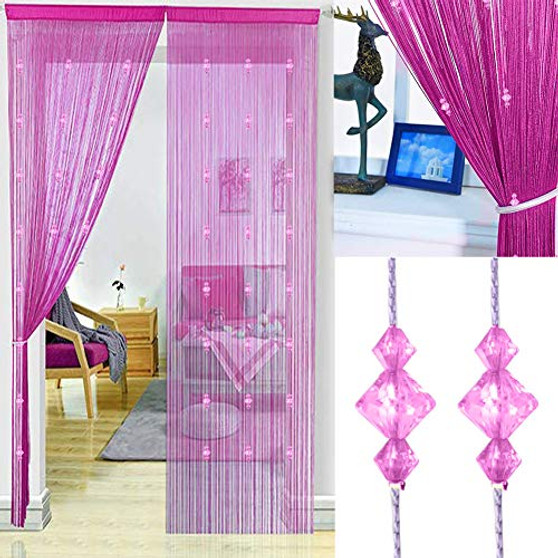 Timere Crystal Beaded Curtain Tassel Curtain - Partition Door Curtain Beaded String Curtain Door Screen Panel Home Decor Divider Crystal Tassel Screen 90x200cm -Rose Red#-