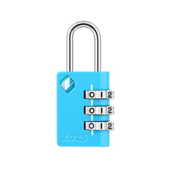 -ZARKER XD25- Padlock- 3 Digit Combination Lock - Small Mini Padlock - Travel Lock Backpack Lock Laptop Bag - Easy to Set Your Own Combo - 1 Pack-Blue-