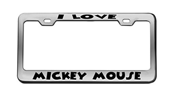 I Love Mickey Mouse Chrome License Plate Frame Tag Black
