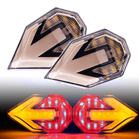 Motorcycle Turn Signal LED Lights Two Color Light Guide Indicator Arrow Shaped Flowing Blinker Mode Turn Signal For Yamaha Suzuki Kawasaki Motorbike.2-Pack.-Red-Amber No handle-