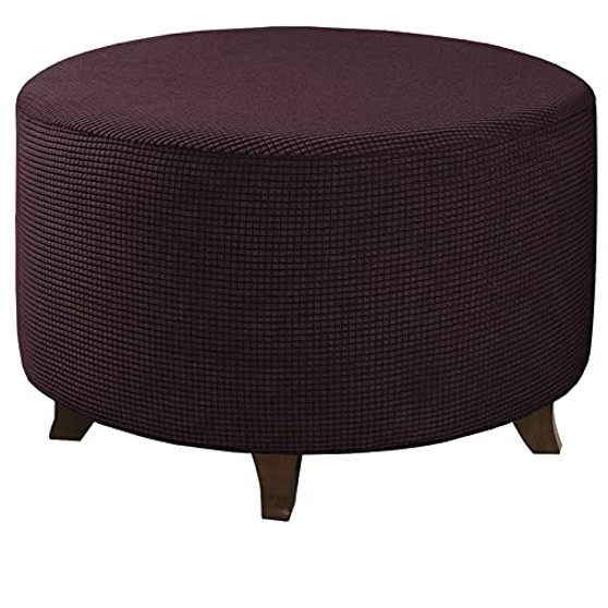 WOMACO Round Ottoman Slipcover Stretch Round Footstool Covers Storage Stool Ottoman Furniture Slip Cover Protector with Elastic Bottom -Coffee, X-Large-