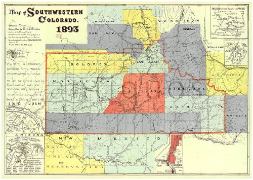 Antiguos Maps - Southwest Colorado Map Circa 1893 - Measures 24 in x 36 in -610 mm x 915 mm-