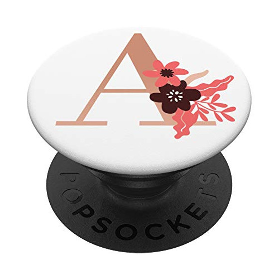 Letter A Initial Monogram Rose Flower Pink Floral Gift PopSockets PopGrip- Swappable Grip for Phones  and  Tablets