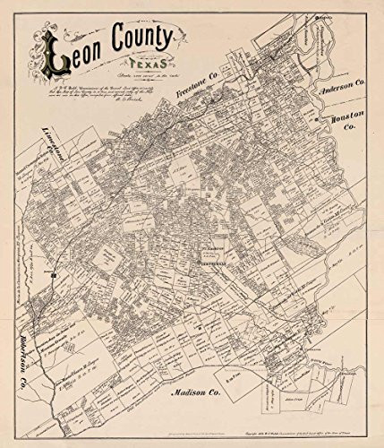 Antiguos Maps - Land Ownership Map of Leon County Texas Circa 1879 - Measures 24 in x 28 in -610 mm x 711 mm-