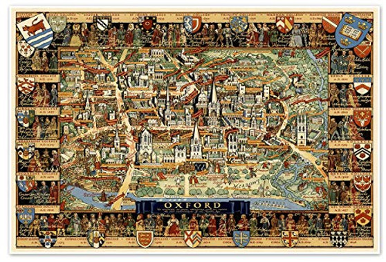 Oxford University Campus Map - London, England circa 1948 - measures 24 inches x 36 inches -610 mm x 915 mm-