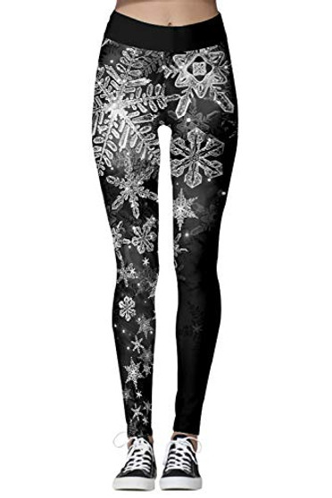 Funcok Women's Active Snowflake Christmas Leggings Workout Ankle Length Pants Black S