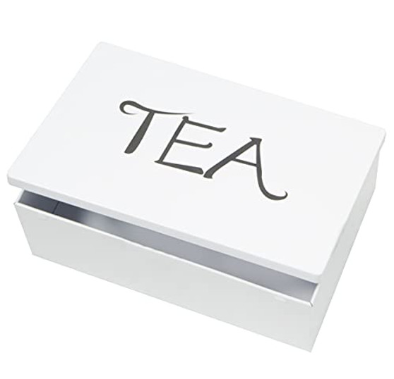 Tea Bag Organizer Tin Empty Storage Box with Lid White for Farmhouse Kitchen Counter Table Pantry - Holder for Sugar Packets Powdered Creamer Seasoning Packets