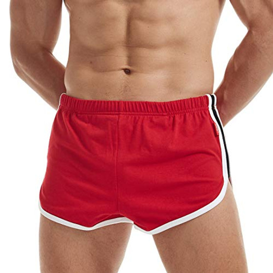 AIMPACT Mens Sexy Booty Shorts 70s 80s Vintage Workout Running Shorts for Men-Red S-