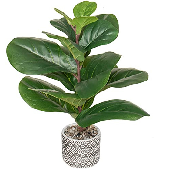 SenseYo Artificial Fiddle Leaf Fig Tree 18" Faux Ficus Lyrata in Pot Natural Fake Tree with 13 Leaves Lifelike Greenery Plant Tree Indoor Outdoor Decor for House Home Office Perfect Housewarming Gift