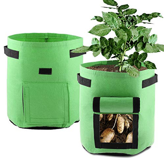 MIFXIN Potato Grow Bags 7 Gallon Potato Vegetable Garden Planter Bag with Flap Handles Nonwoven Aeration Fabric Pot Growing Container for Planting Potato Carrot Tomato Onion -2 Pack, Green-