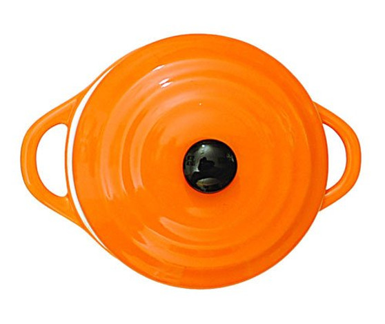 Creative Co-op 5 inch Round Stoneware Mini Baker with Lid -Orange-