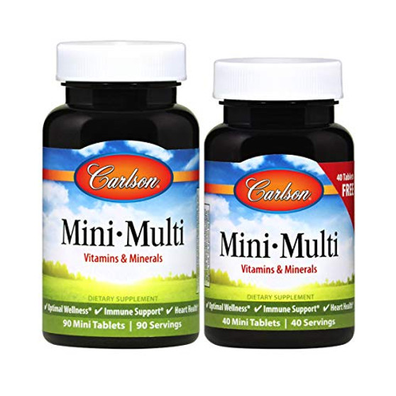 Carlson - Mini-Multi Small Multivitamin Tablets Vitamins  and  Minerals Immune Support  and  Heart Health Optimal Wellness Mini Multivitamins Multivitamin Mini Tabs Easy to Swallow 90 plus40 Mini Tablets