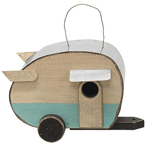 Vintage Retro Camper Birdhouse - 9.5 x 6.5 - Wood with Metal Roof
