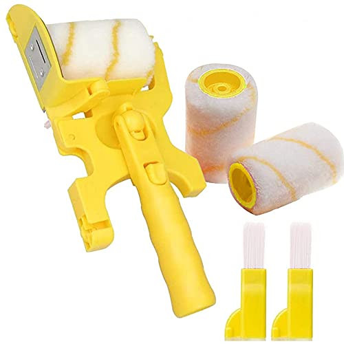 Pole Mountable Professional Edger with 2-Pack Replacement Rollers Multifunctional Hand-Held Roller Paint Edger Brushes for Professional Home Room Wall Ceilings DIY Painting 2-Pack Brushes -Yellow-