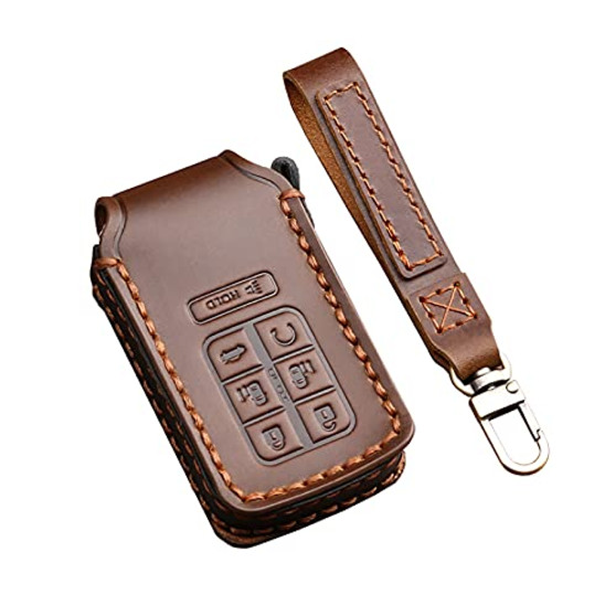 Key Fob Cover Case Fit for Honda Odyssey 2021 2020 2019 2018 Genuine Leather Handmade Fob Cover with Keychain Soft Leather 360 Degree Protection Case Accessories 7 Buttons Brown