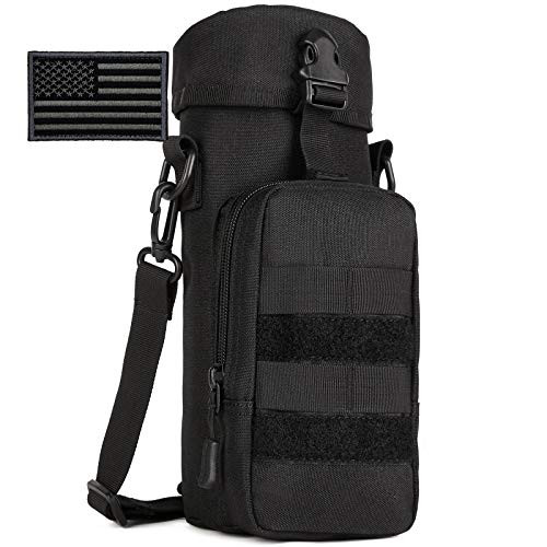 Protector Plus Tactical Water Bottles Pouch Military MOLLE Attachment Kettle Holder Bag H2O Drinks Carrier Case -Patch Included- Black