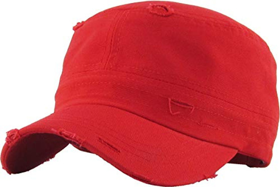 Distressed Military Style Army Cadet Hat - Red