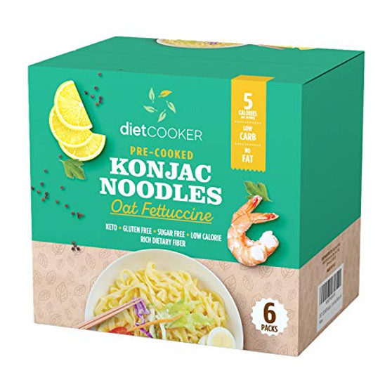 DIET COOKER Premium Konjac Noodles Shirataki Noodle Keto  and  Vegan Friendly 9.52 oz Odor Free Pasta Weight loss Low Calorie Zero Net Carbs Healthy Diet Food - Oat Fettuccine - 6-Pack