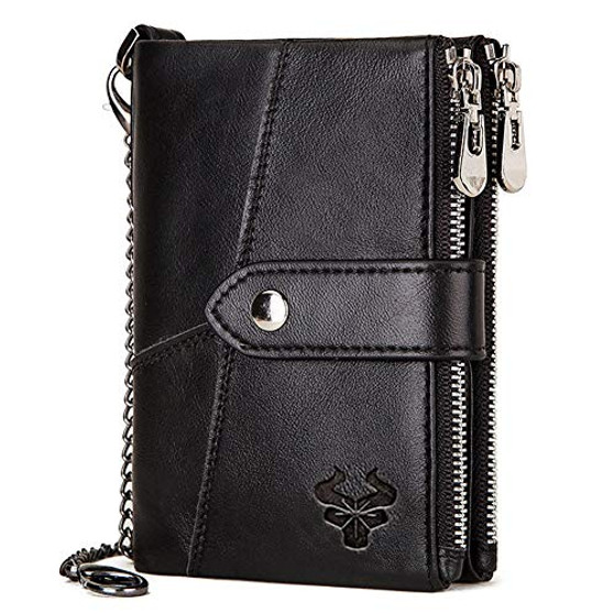 Mens Wallet RFID Genuine Leather Wallets For Men ID Window 20 Card Holders Gift Box -Black-