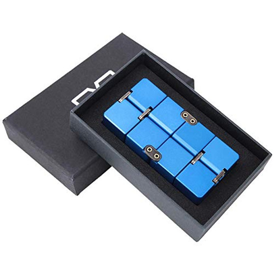 Zerodis Infinity Cube Fidget ToyAluminum Alloy Relieve Stress and Anxiety Handheld Killing Time Cool Transform Magic Cubes Office Desk Fidget Toys for Kids and Adults -Blue-